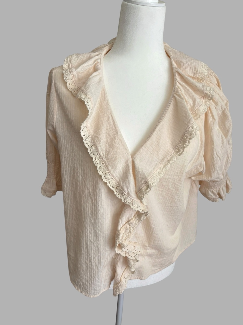 Light Cream Ruffle V-Neck Blouse